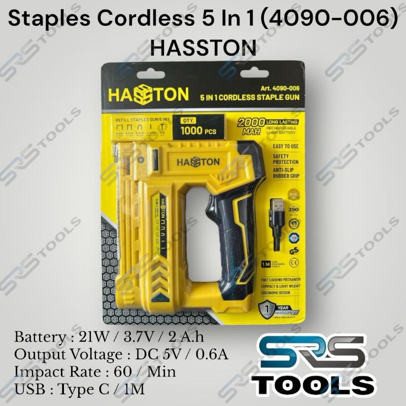 

HASSTON 4090-006 Stapler Cordless 5 In 1 / Mesin Paku Tembak Staples Gun Baterai Batere Batre Cas 5 V