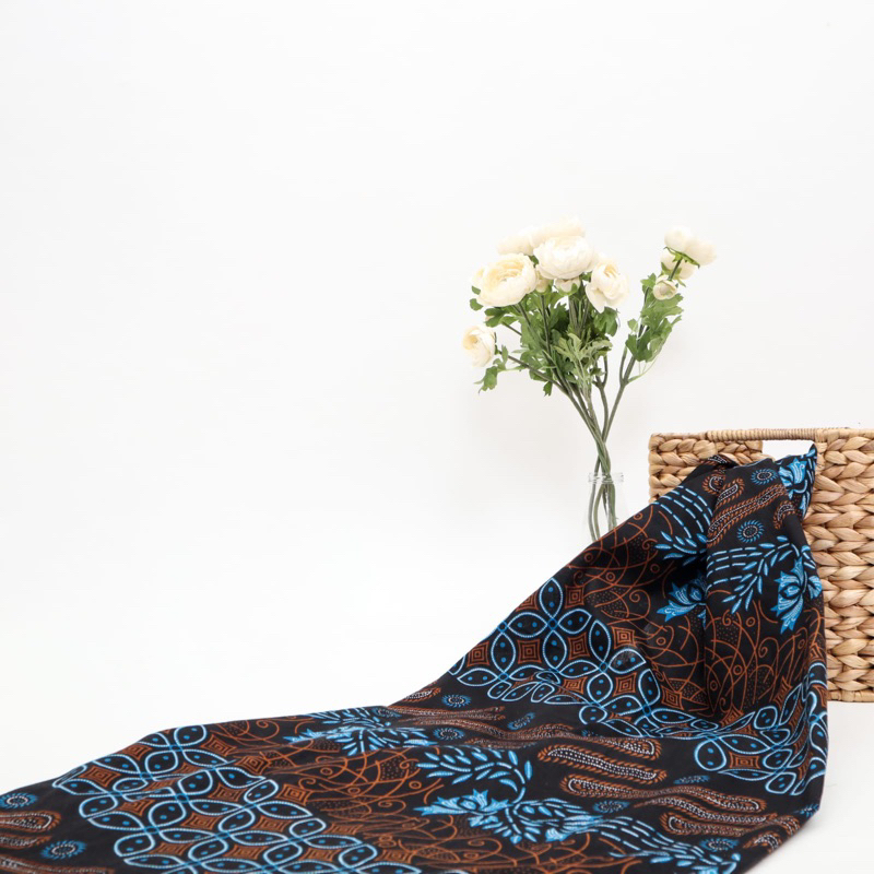 Kain Batik Printing Halus Motif seno biru Kain Bahan Baju Seragam Bridesmaid Batik Pekalongan Terbar