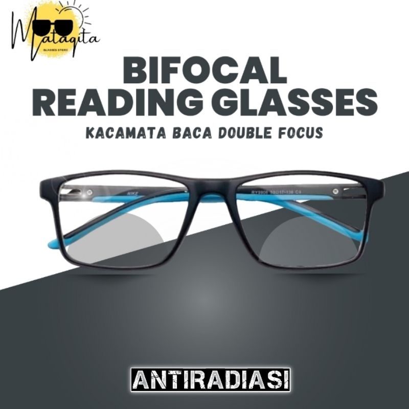 Kacamata Baca Sporty Double Focus Antiradiasi Pria/Wanita | Kacamata Plus Baca Jauh Dan Dekat | Kaca