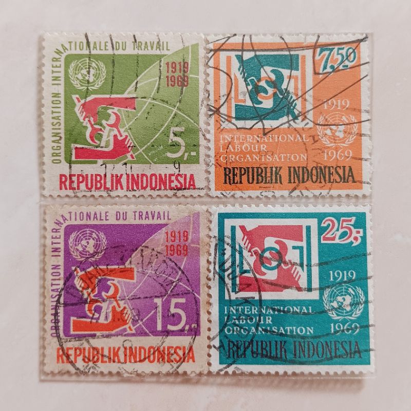 

(AB) Perangko Indonesia 1969 ILO Set Lengkap 4pcs Used