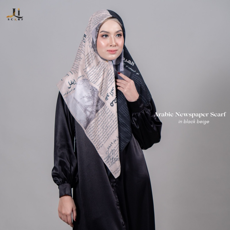 LI SCARF - ARABIC NEWS PAPER - hijab segiempat motif - voal UWR | BEST SELLER