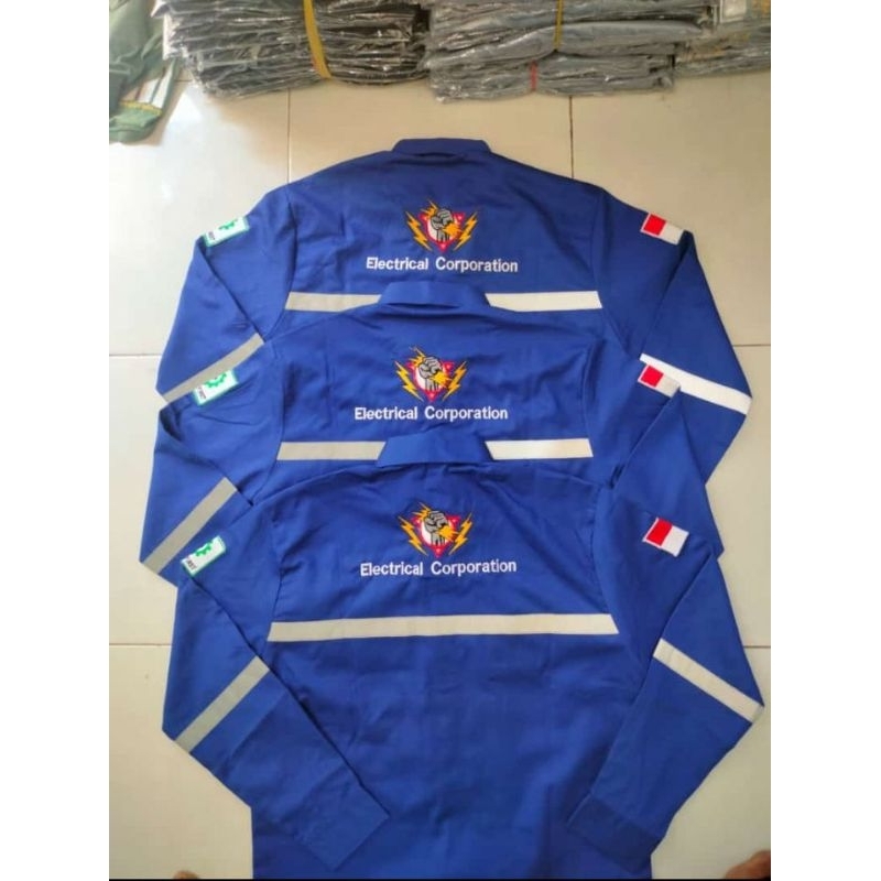 wearpack safety seragam  lengan panjang free logo bendera & logo k3 open bordir  request nama & nama