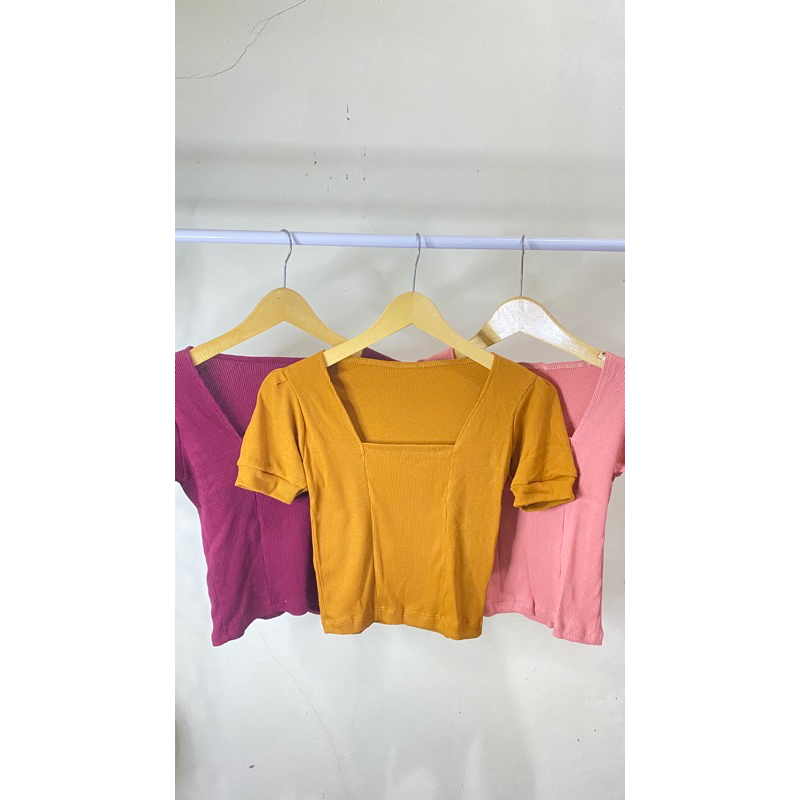Square Crop Lengan Balon /  Baju Lengan Balon