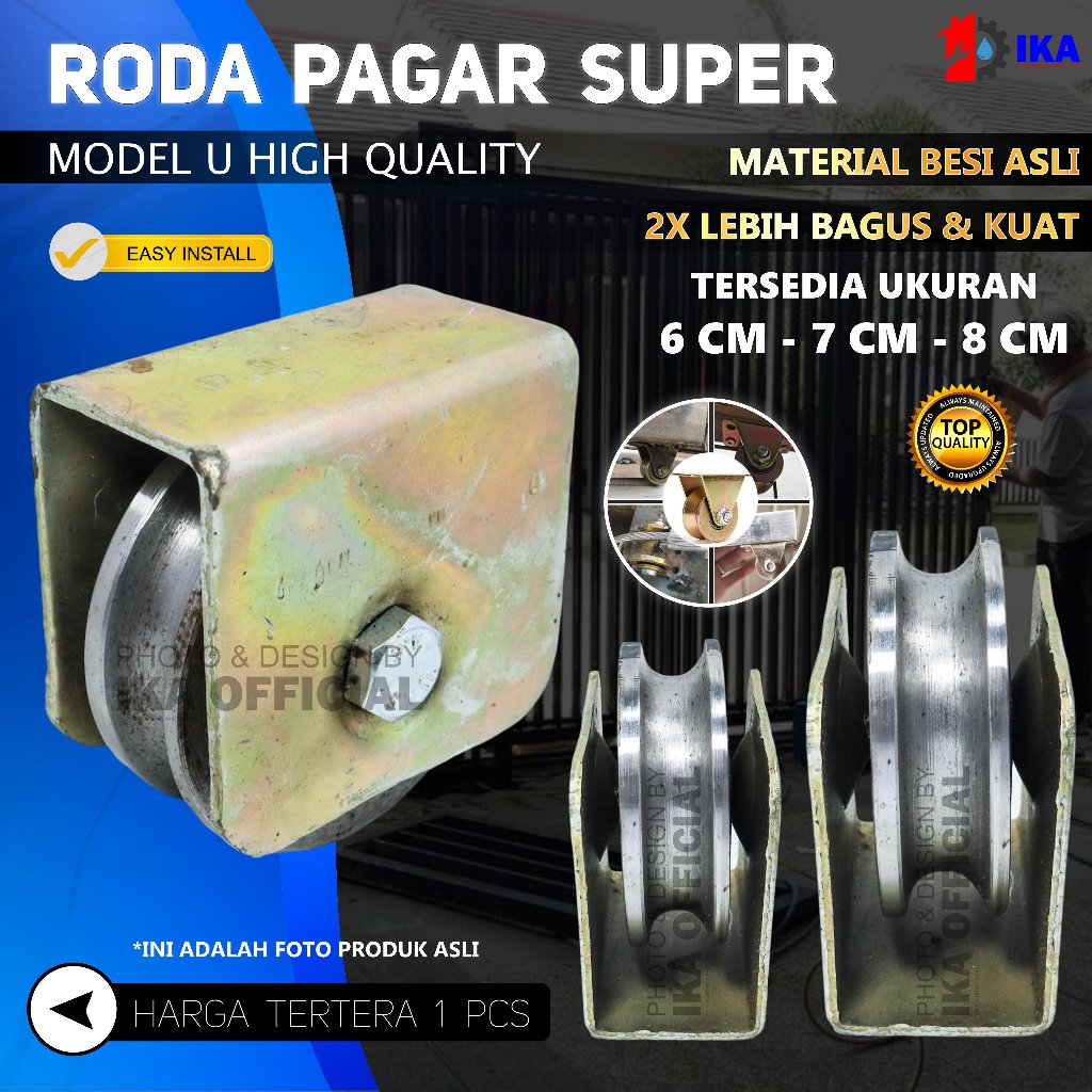 Roda pagar besi cor Super 6 7 8cm roda pintu gerbang rumah Roda Pintu Pagar Besi Roda Pagar Model U 