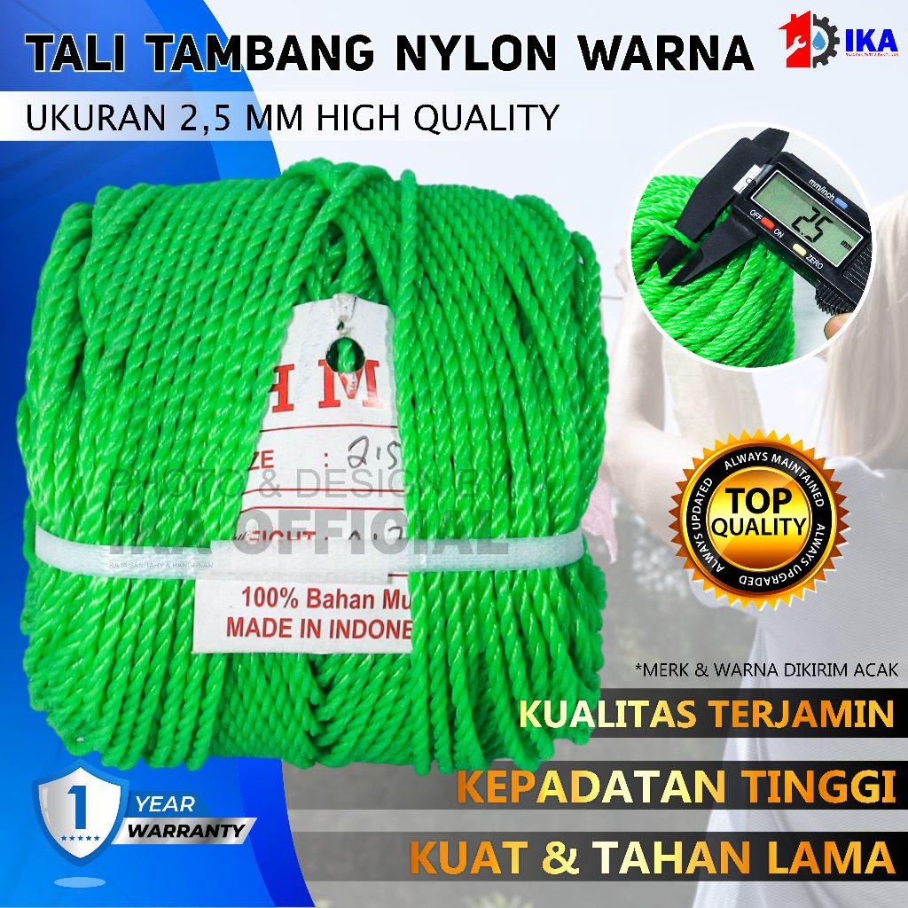 Tali Tambang 2,5 mm panjang warna kuat bagus murah / Tali Tampar Premium 250m Cap Sea World 1mm 1.5m