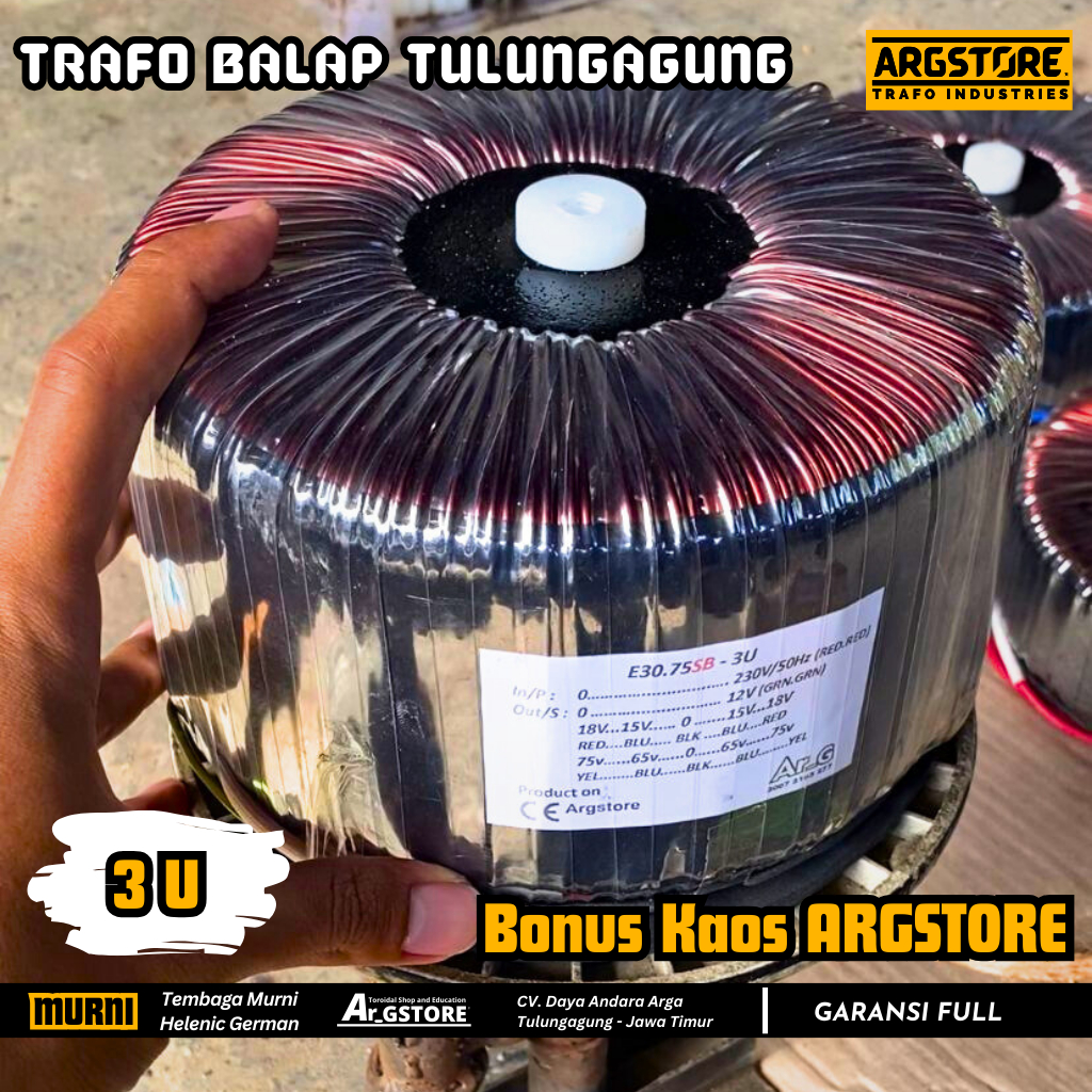 Trafo toroid donat 30A 75V CT (murni) Spesifikasi Balap
