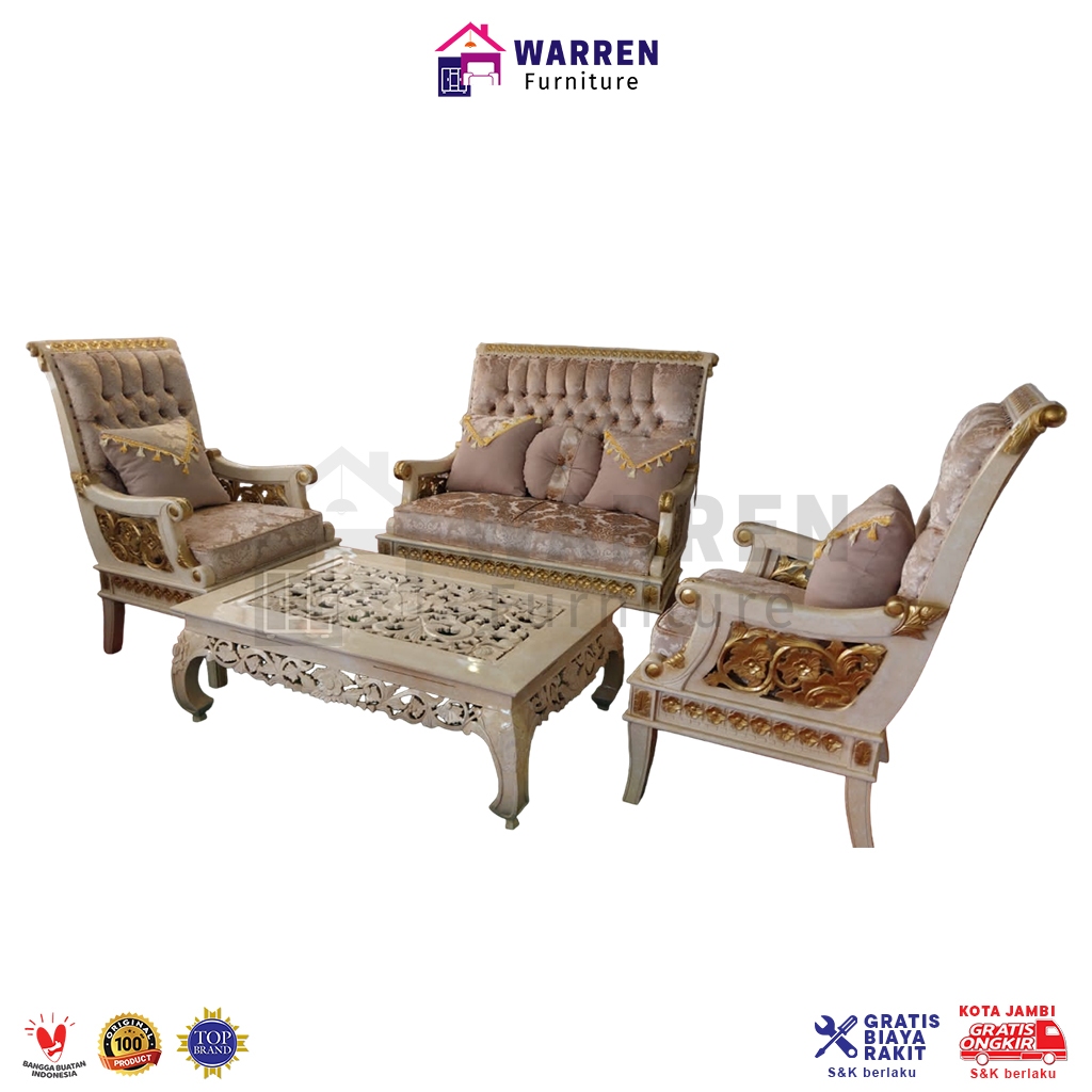 Sofa Kursi Tamu Kayu Jati Jepara Model Terbaru - Aladin 211 marmer
