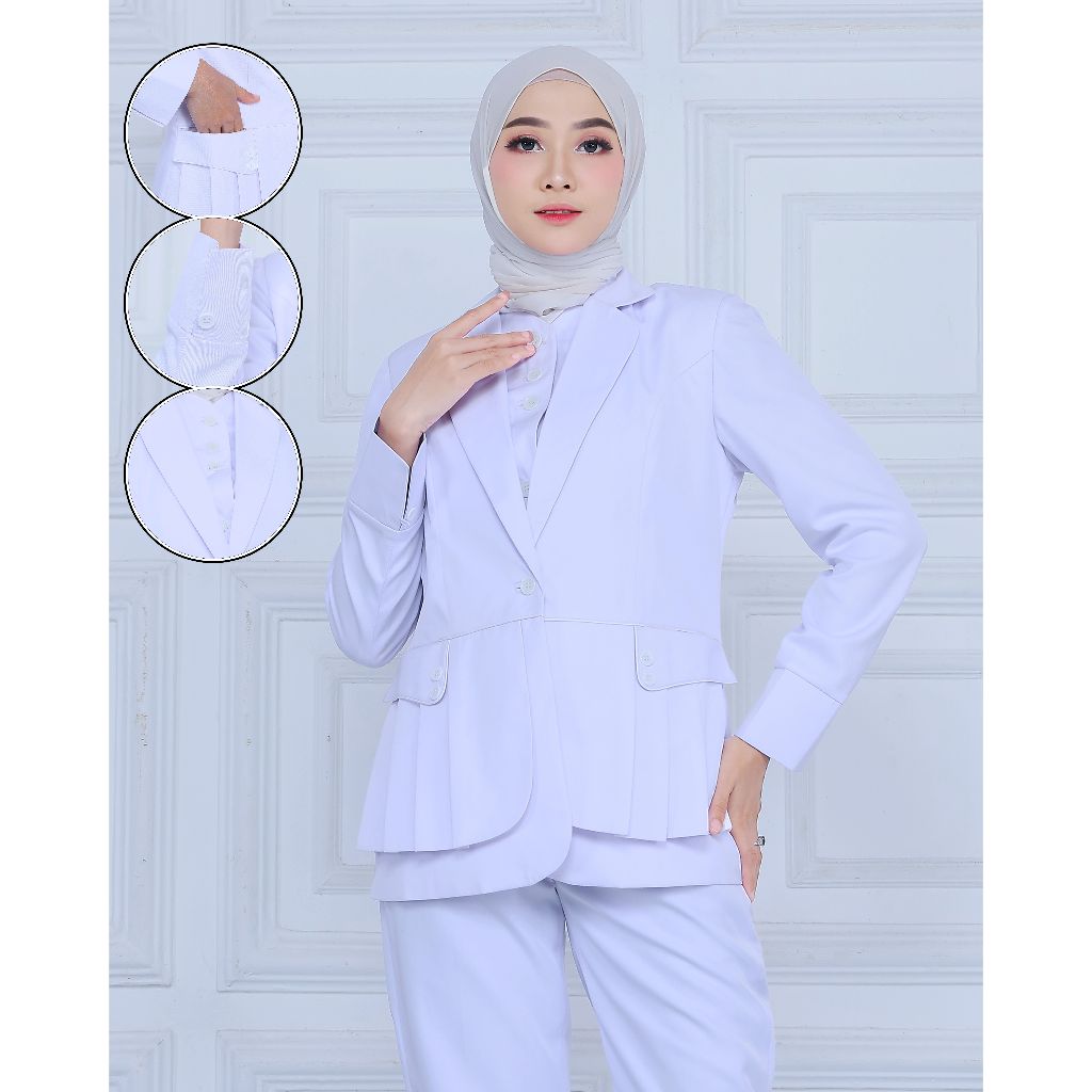 Seragam Kerja Wanita Perawat Putih-Putih Rompi Rempel Setelan Rok Span/Rok A/Celana Panjang Katun Fr