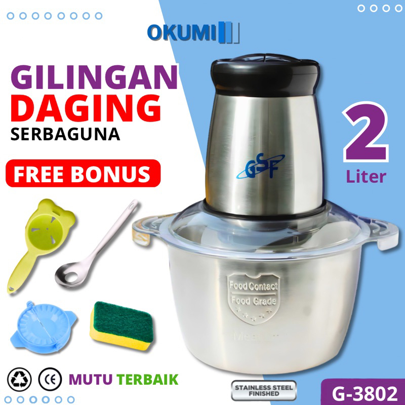 OKUMI Blender Daging Chopper Stainless Meat Grinder Penggiling Daging Bumbu Buah Sayur Gilingan Dagi