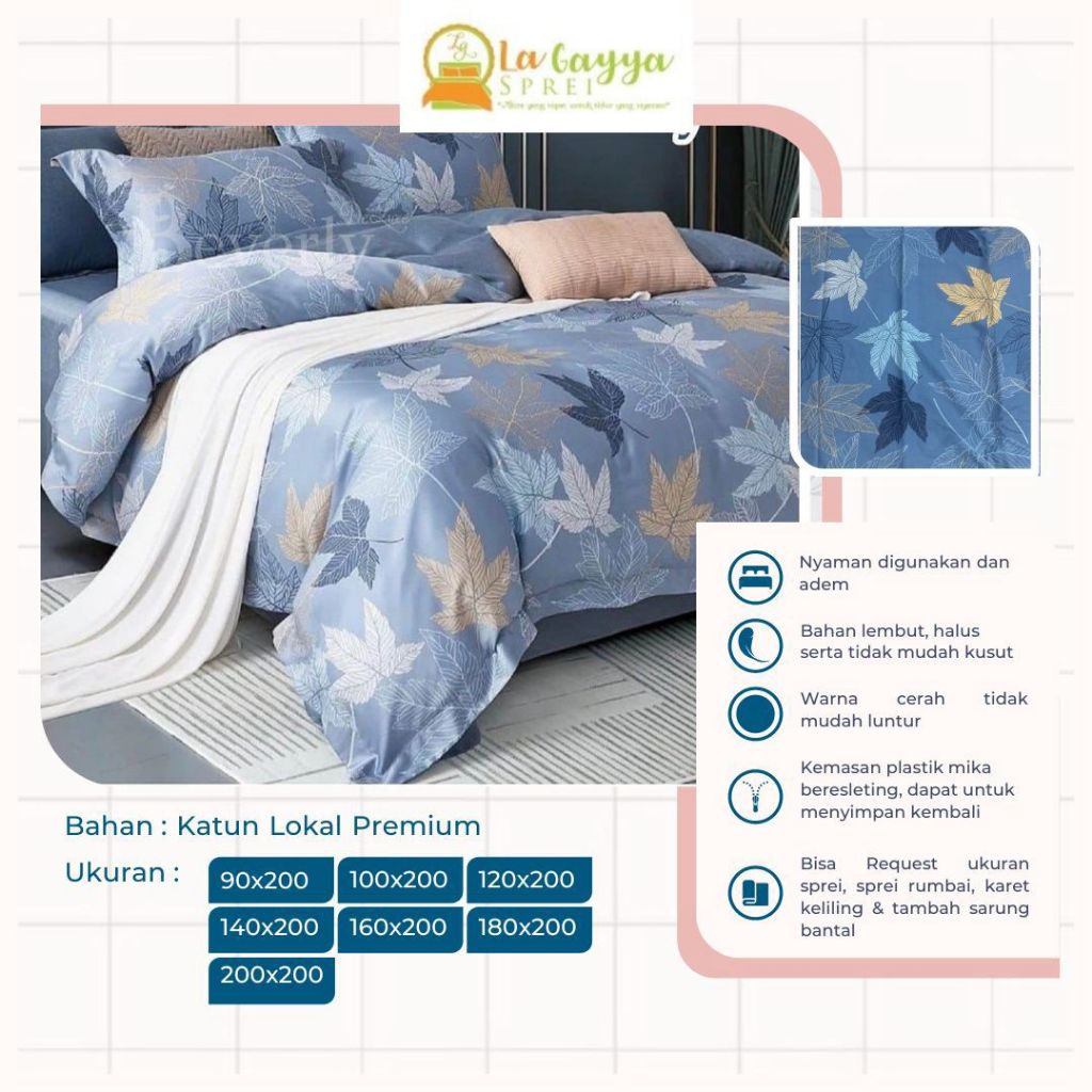 La Gayya Sprei Set Sarung Bantal dan Guling Katun Lokal Premium 140x200x30 90x200x30 | Sprei Tinggi 