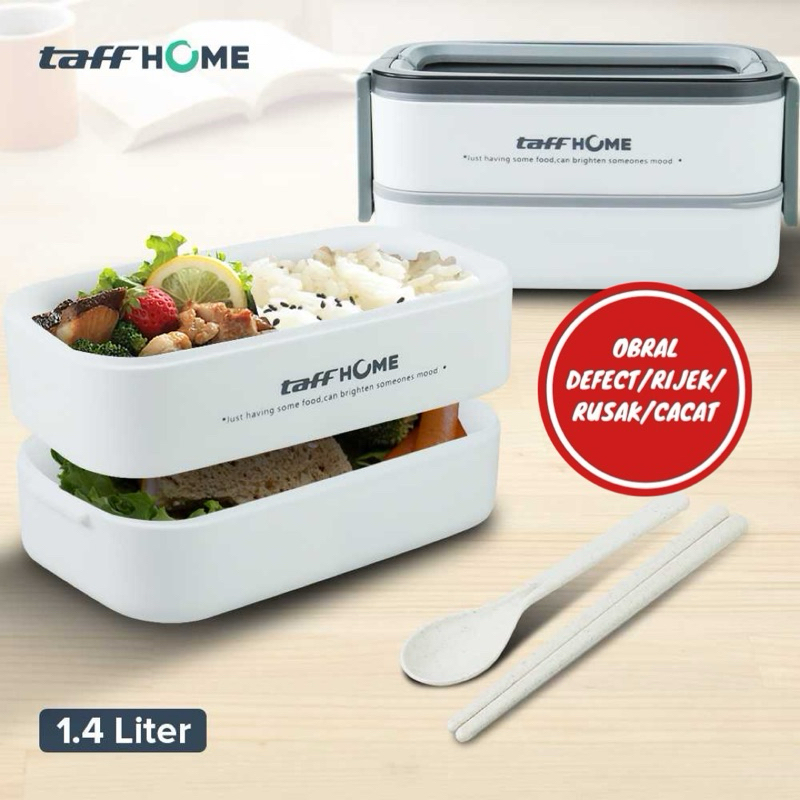 [OBRAL RIJEK] Kotak Makan Lunch Box Stainless Steel Double Layer 1.4L Grid - J274