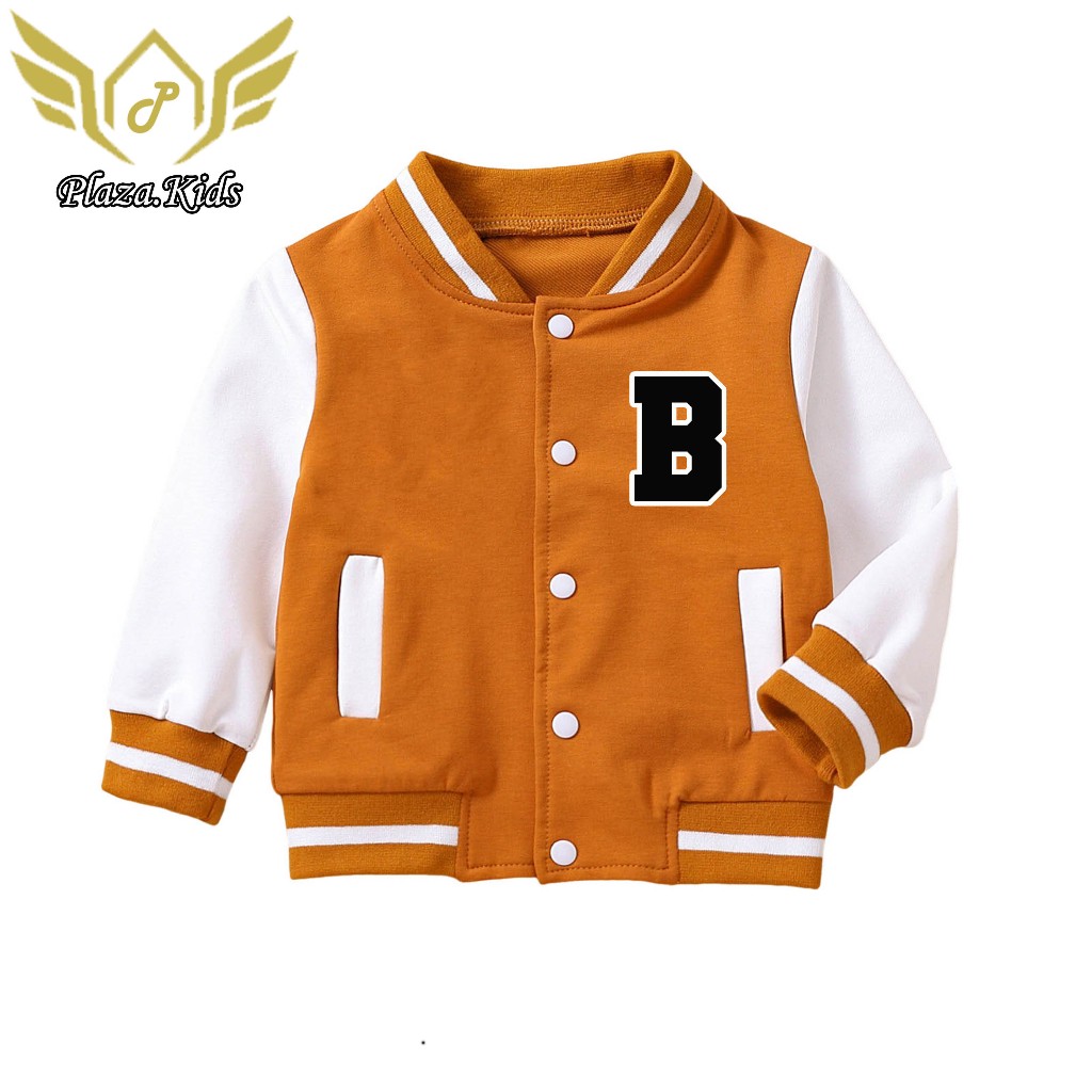 JAKET BOMBER VARSITY ANAK KUNYIT MOTIF B  USIA 2-12 TAHUN JAKET BOMBER ANAK VARSITY.JAKET BOMBER