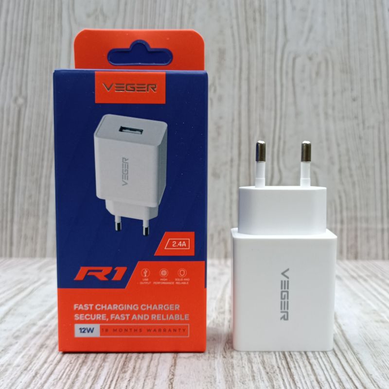 ADAPTER CHARGER VEGER R1 5V-2.4A / ADAPTOR KEPALA BATOK CASAN FAST CHARGING MURAH BERKUALITAS