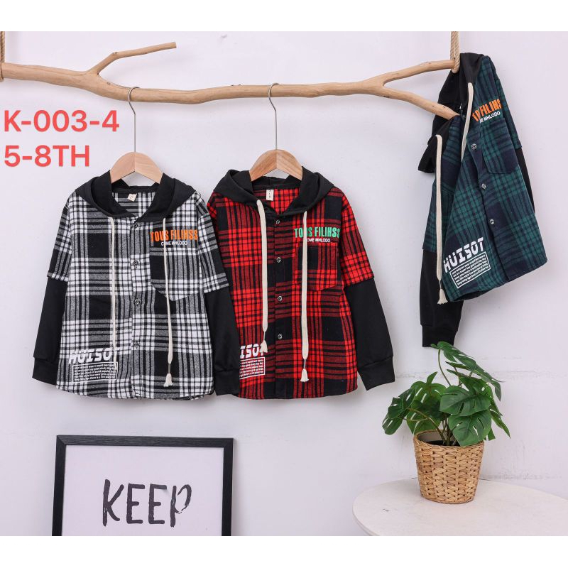 Kemeja anak laki laki 5tahun - 10tahun hoodie anak cowok flanel lengan panjang