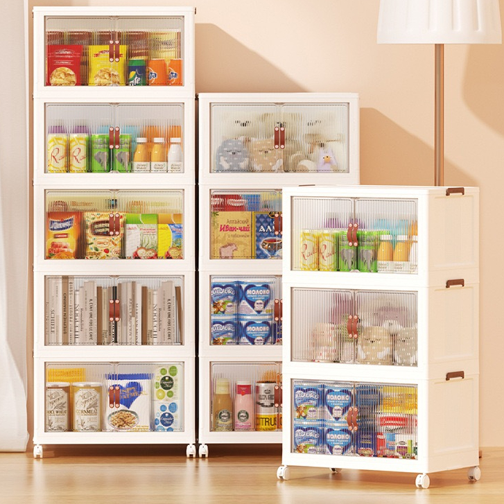 Nayaler Lemari Plastik Putih Aesthetic Transparan Susun Lemari Pakaian Penyimpanan Multifungsi Dapur