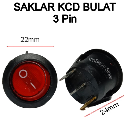 Rocker Switch/Saklar KCD3 Bulat 3 Pin + Lampu