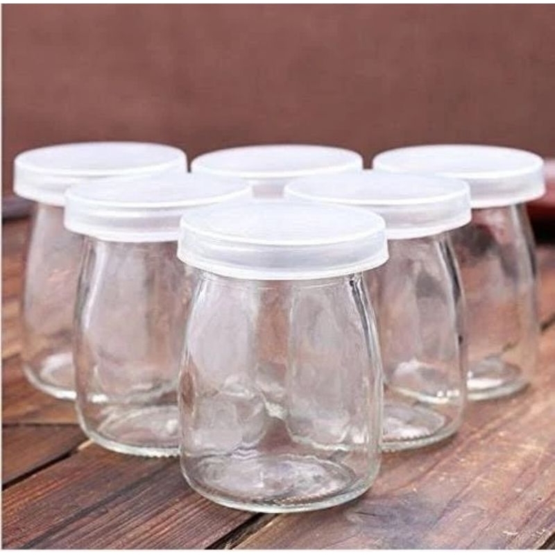 [SET 6 PCS]Toples kecil Gejas Jar Tempat Puding Bahan Kaca Tutup Plastik 100ml