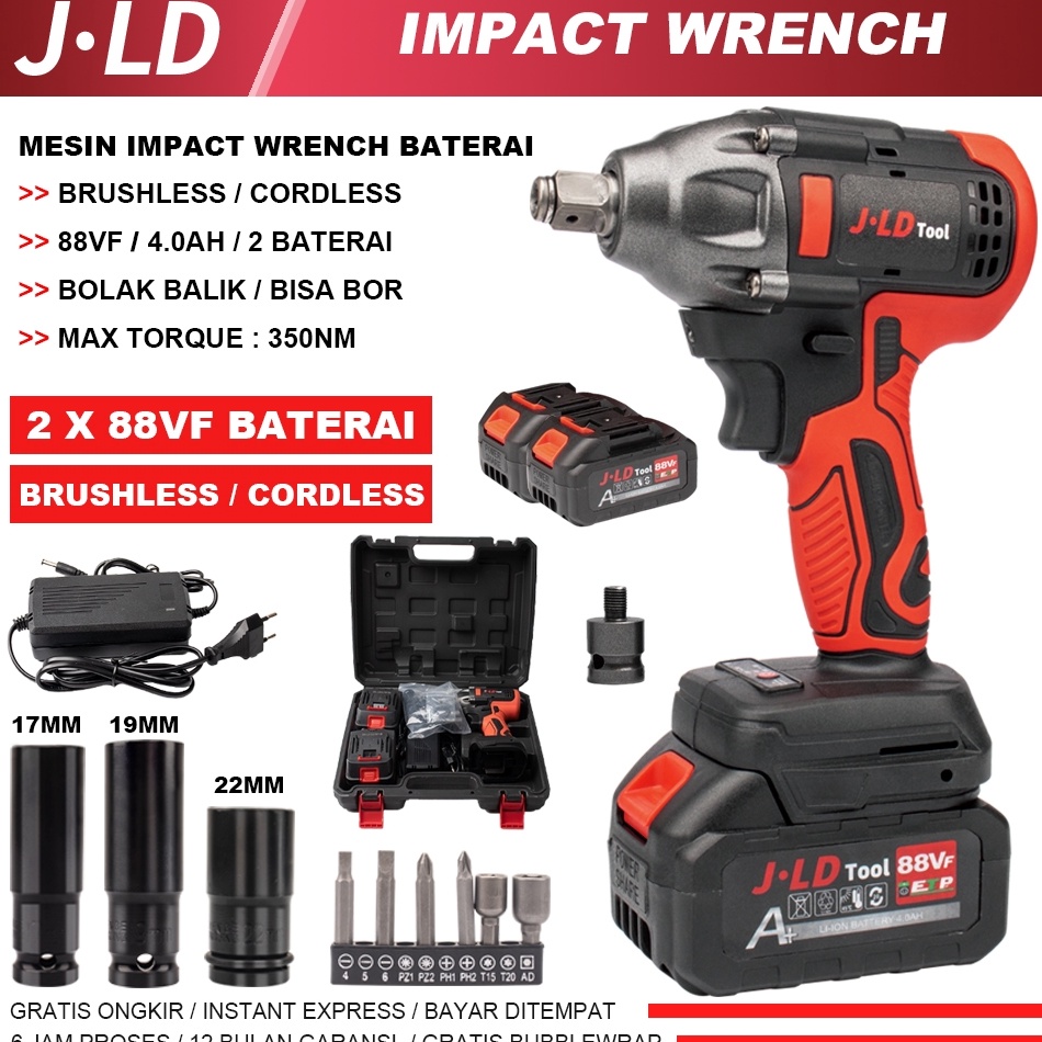JLD Impact bor baterai 88VF biru impact wrench 13mm mesin bor impact bor cas impact baterai jld 88v original baterai impek baterai jld ART I3V4