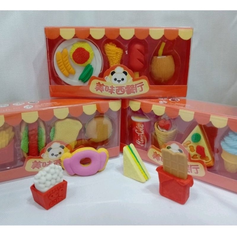 

penghapus fast food set isi 4 pcs/ penghapus pensil bentuk fanci lucu/penghapus lucu bentuk makanan