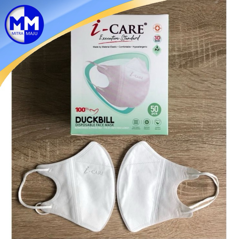 Masker Wajah Medis Kesehatan Duckbill I-Care Hitam Putih Earloop face Mask