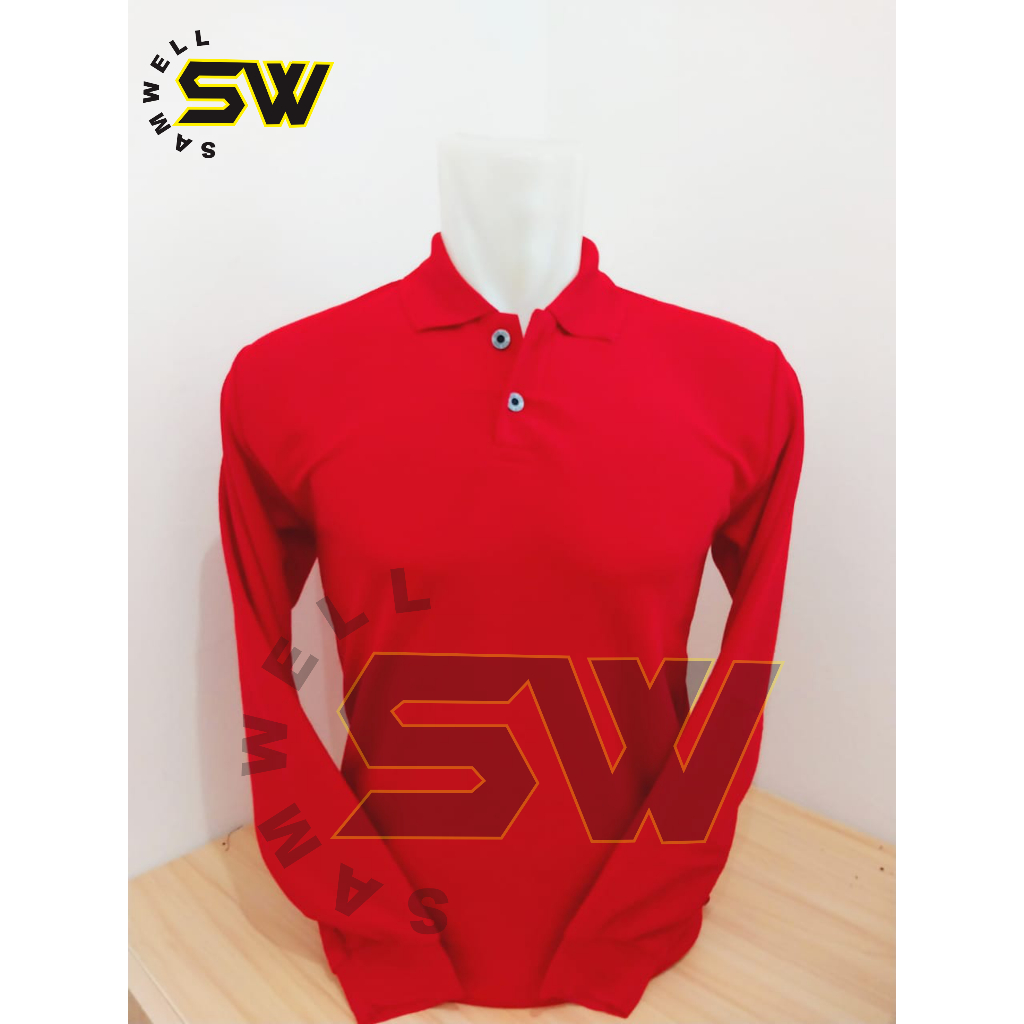Kaos Polo Shirt / Kaos Kerah Polo Tangan Panjang Pria - Wanita / Polo Shirt Panjang Merah