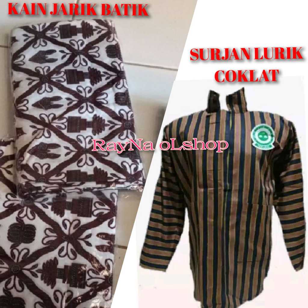 SET PAKAIAN LURIK COWO / PRIA ADAT JAWA JOGJA SOLO | SURJAN LURIK COKLAT HITAM & KAIN JARIK BATIK | 