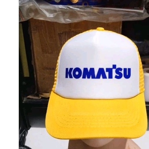 Topi jaring Trucker komatsu/topi kuning kombinasi putih/topi pria wanita