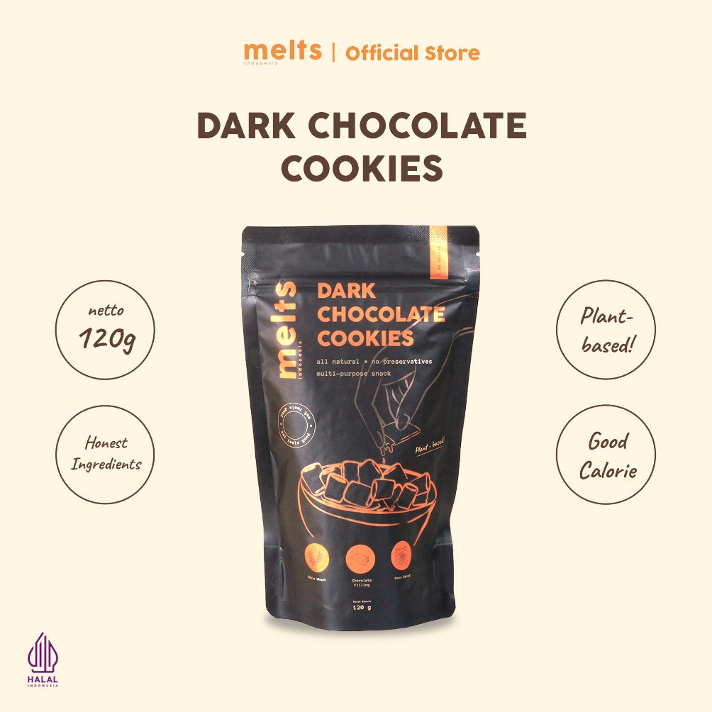 

Produk Premium Melts Dark Chocolate Cookies Snack Kukis Sereal Cokelat Plant Based Vegan IAE