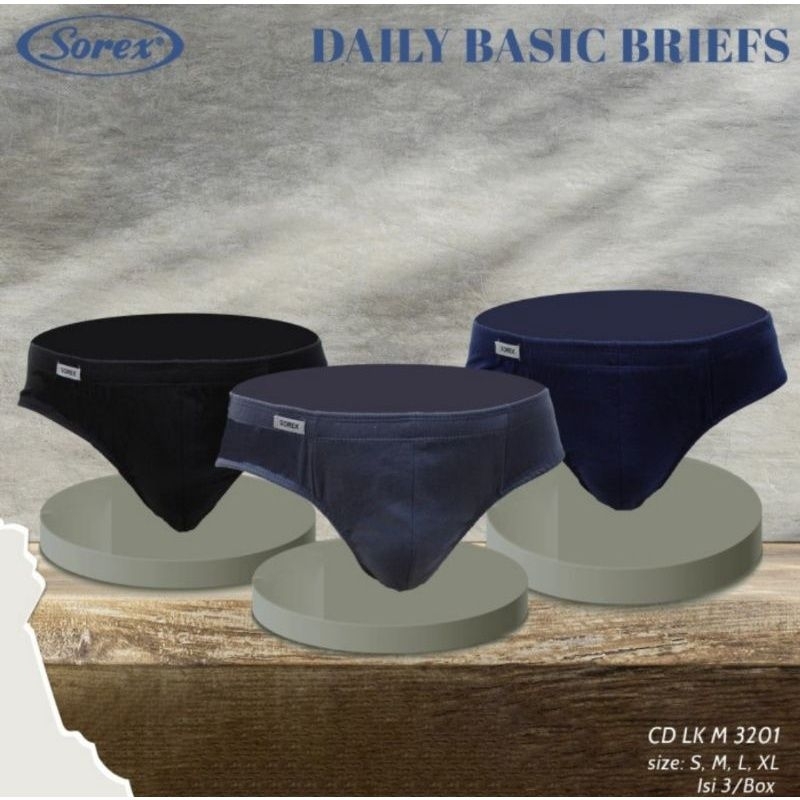 SOREX MAN 3201 - CELANA DALAM PRIA CD/SEGITIGA/BRIEF BAHAN KATUN NYAMAN ADEM 1 BOX ISI 3 [ S - M - L