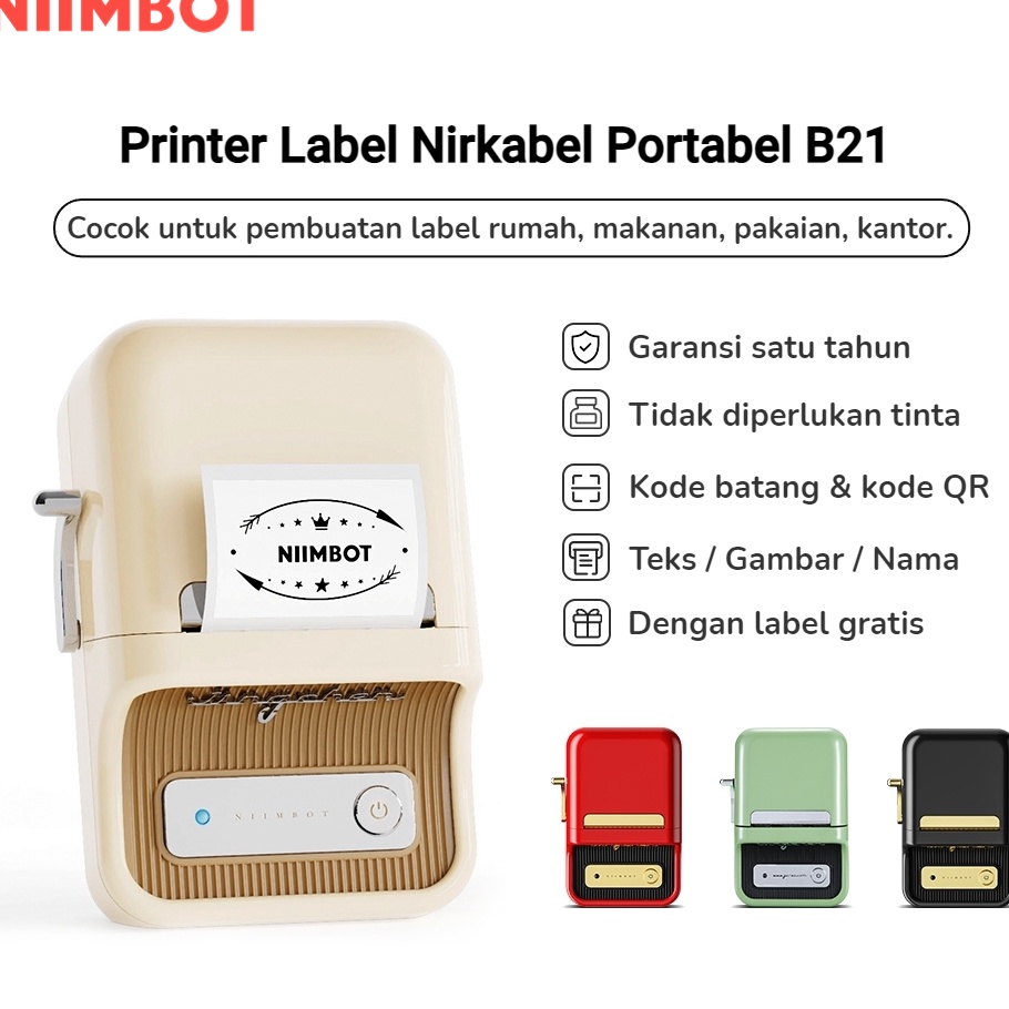 

STAR NIIMBOT B21 B1 Pencetak Label Termal Printer Label Portabel Bluetooth Tanpa Tinta dengan 1 Gulung Label Putih