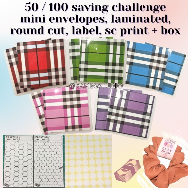 

50 - 100 Mini Amplop Saving Challenge motif kotak TARTAN | Tantangan Menabung | kamegstudio