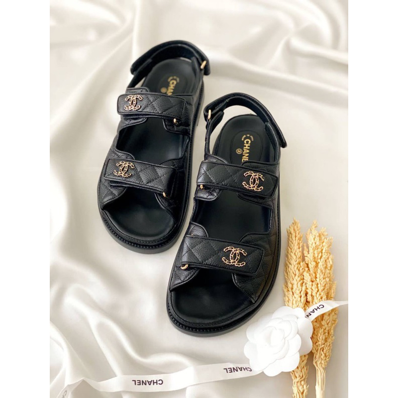 BNIB Chanel Dad Sandal Black Caviar