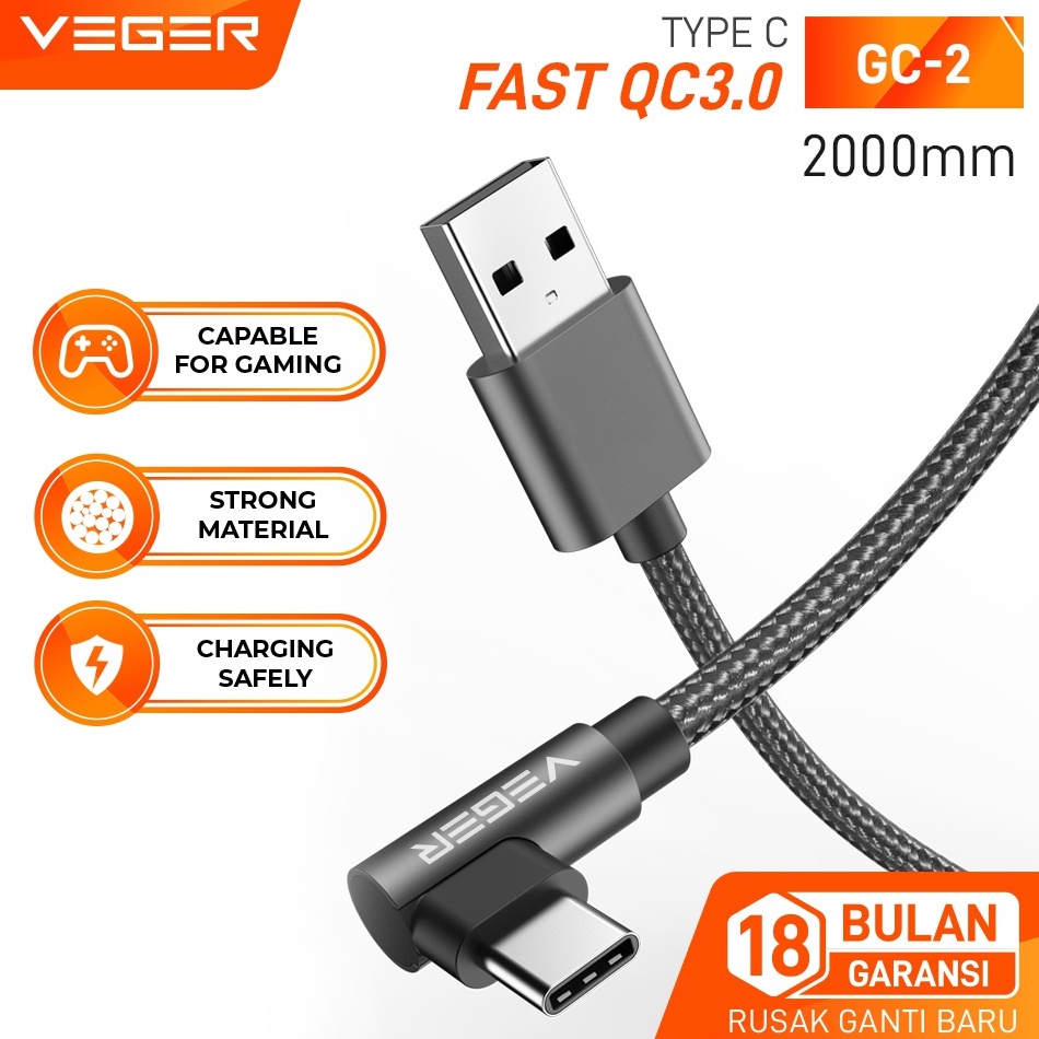 ART E9Z VEGER GC2 Kabel Data Cable USB Type C TypeC 3 Quick Charge QC Fast charging 1 Meter  2 Meter