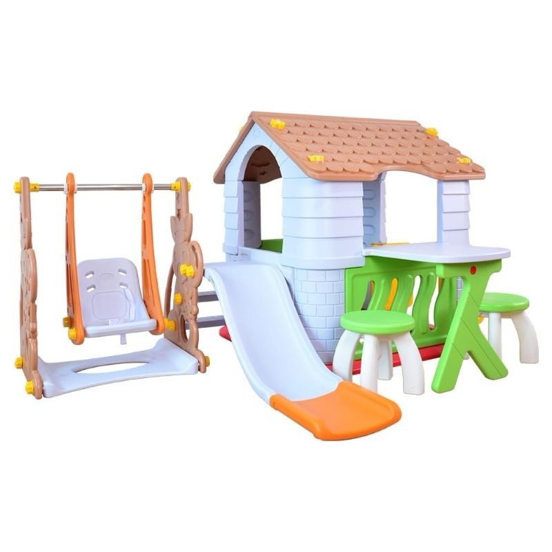 RUMAH RUMAHAN BONUS MANDI BOLA DREAM HOUSE PLAYHOUSE ATAP KURSI TAMAN PEROSOTAN SLIDE SWING 4in1 VIL