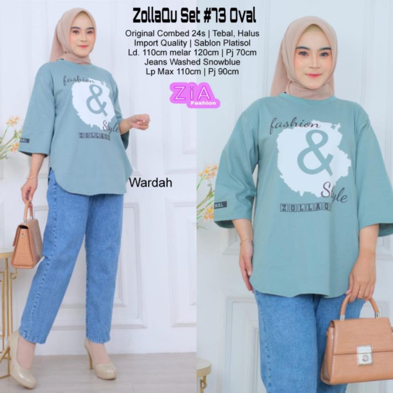 SET WANITA KAOS CELANA JEANS BY ZIA/ZOLLAQU 73 MOTIF PRINT