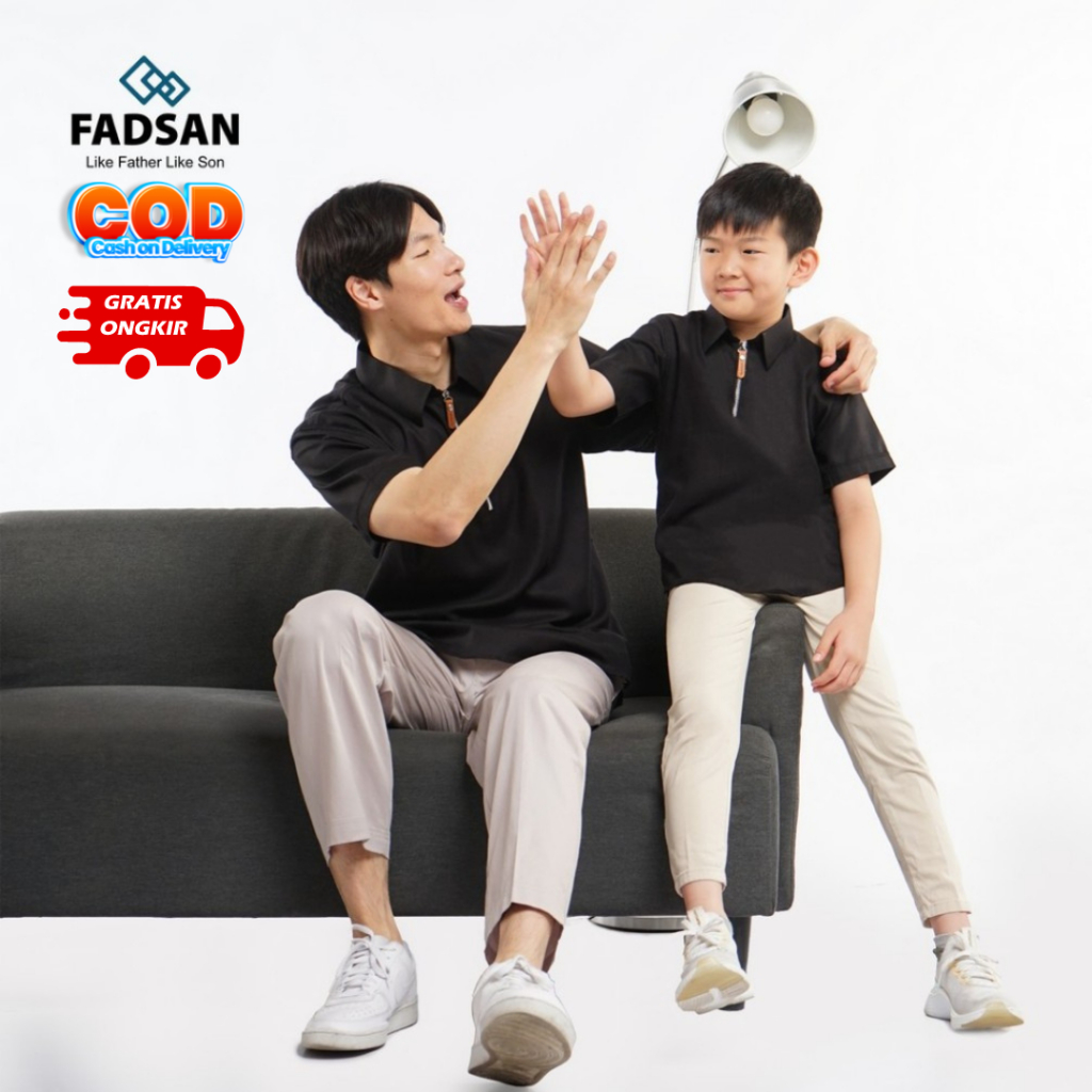 Fadsan Kemeja Koko Couple Ayah dan Anak Lengan Pendek Polos Fadsan Khan Series Hitam