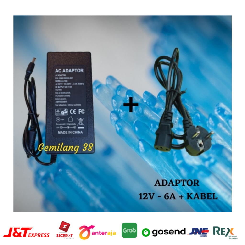 Adaptor 12V 6A Adaptor Pompa DC + kabel power adaptor dvr cctv 12 v