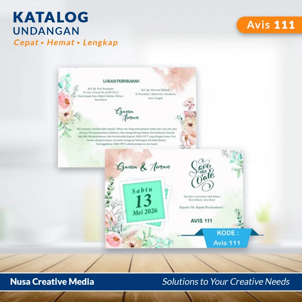 

CETAK UNDANGAN PERNIKAHAN Avis 111/112/113 - Cepat Hemat dan Berkualitas (Free design, plastik opp, packing) Kertas Cards
