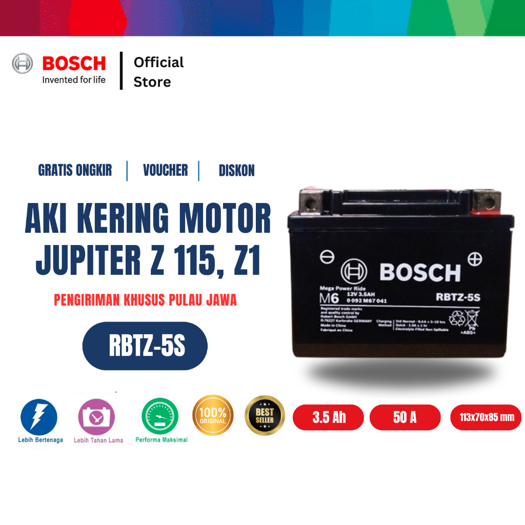 Bosch Aki Kering Motor Yamaha Jupiter Z 115, New Jupiter Z1 - Maintenance Free - RBTZ-5S