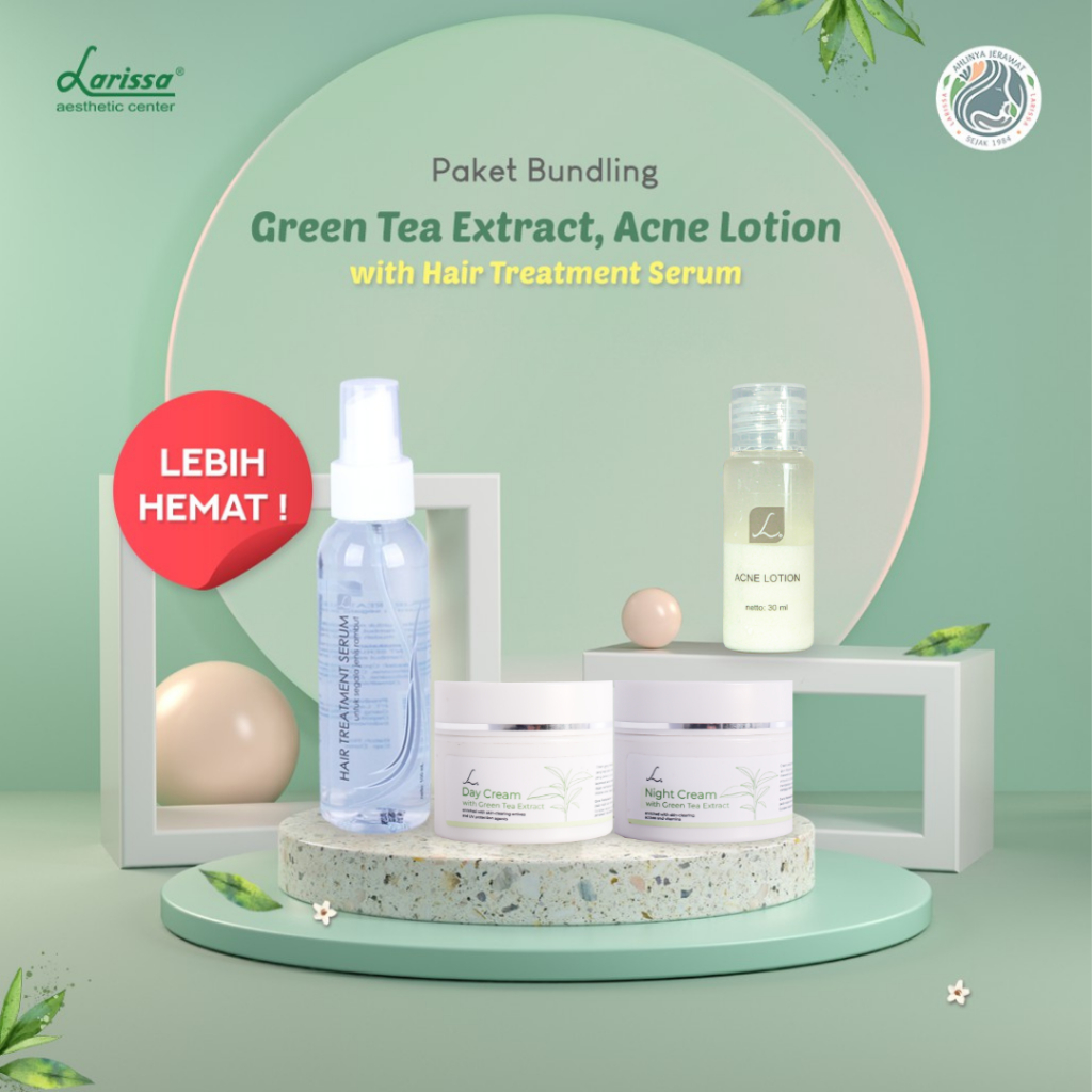 Larissa Paket Hemat Cream Green Tea Extract + Acne Lotion + Hair Treatment Serum