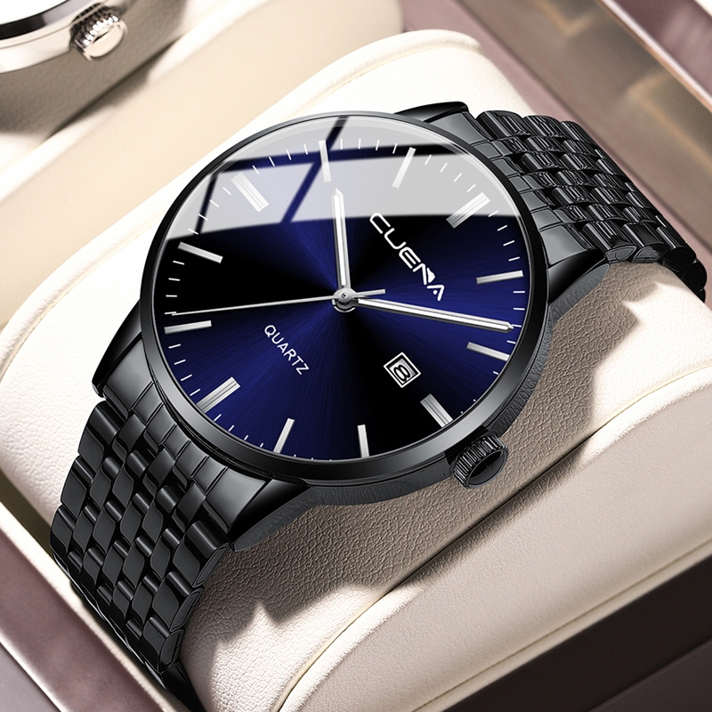 CUENA Jam Tangan Pria 6007 Kuarsa Olahraga Kasual Tali Baja Tahan Karat Jam Tangan Cowok