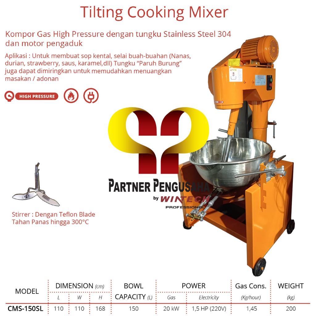 GETRA CMS-150SL GAS TILTING COOKING MIXER MESIN PENGADUK ADONAN DODOL