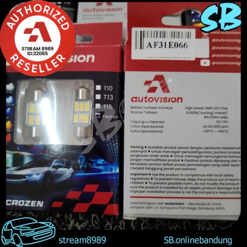 Lampu Plafon Mobil LED Autovision Feston 12v White Lampu kabin ukuran 31mm atau 3.1 cm