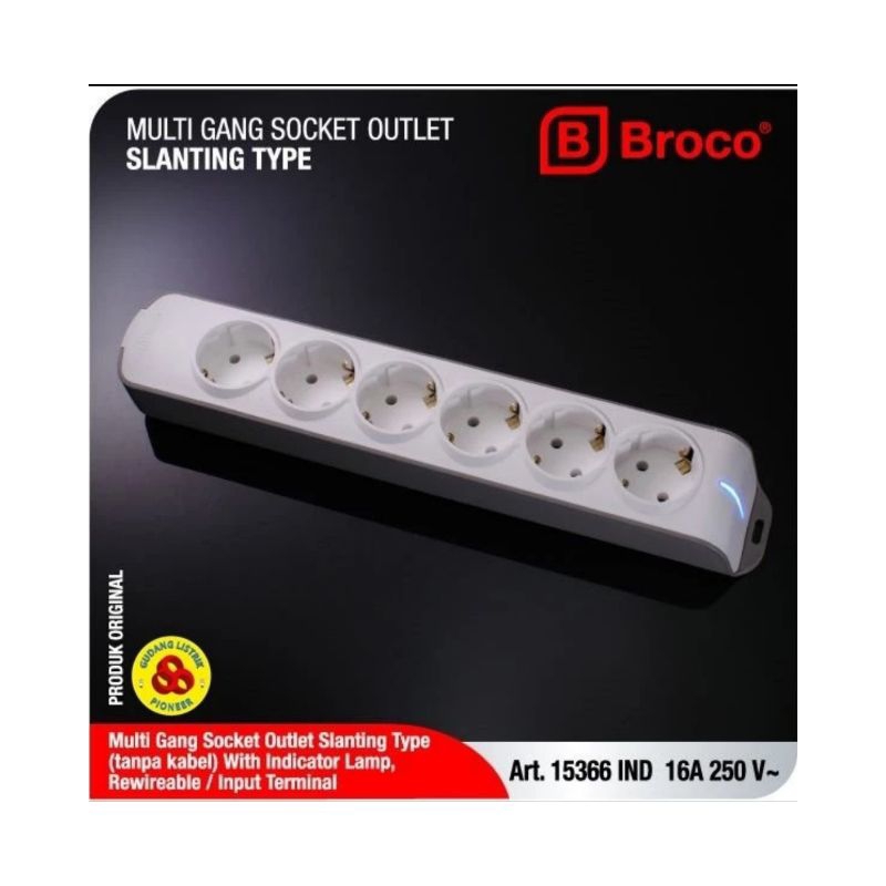 Stop Kontak Broco 6 Lubang Miring + Indicator Lamp Broco 15366