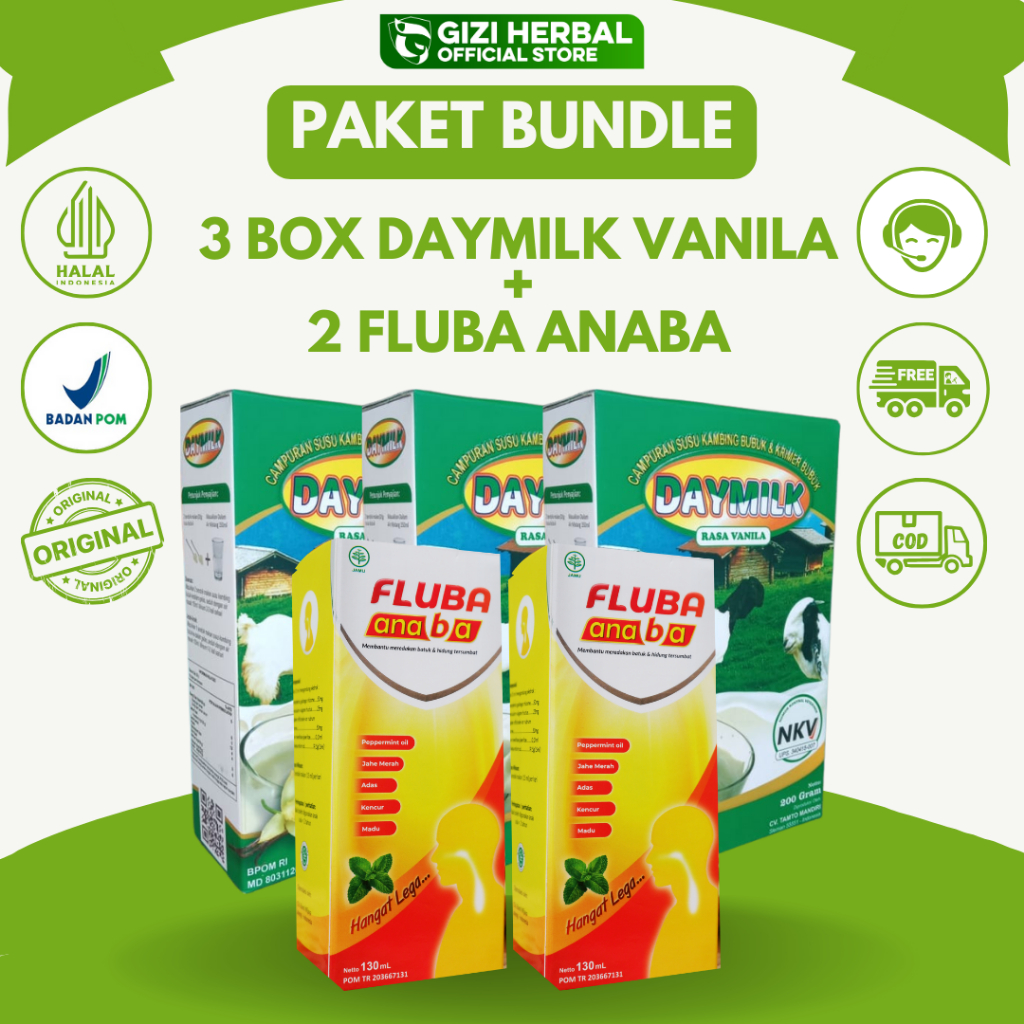 

Daymilk 3 Box Rasa Vanila Susu Kambing Etawa + 2 Botol Fluba Anaba