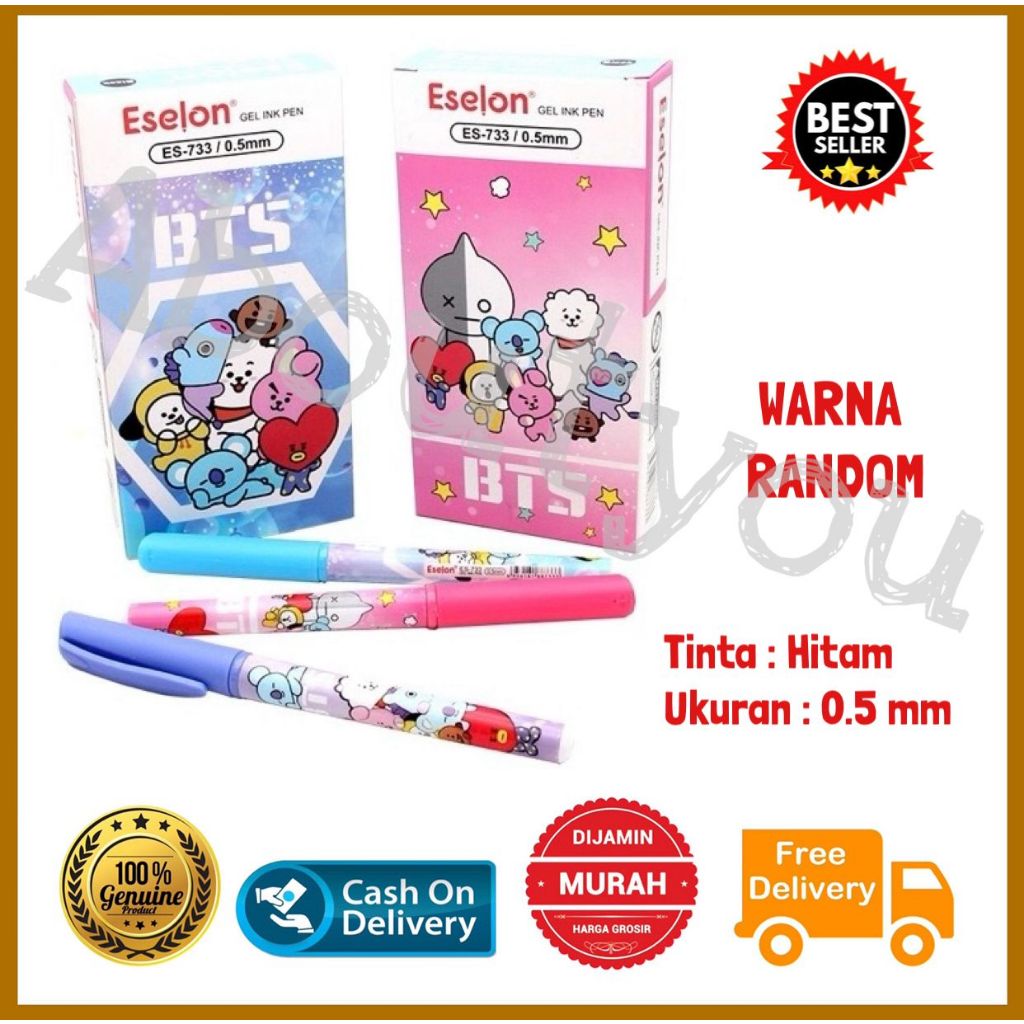 

1 batang Pulpen Gel Karakter BTS Pen lucu Pena Korea unik Fancy 0.5mm