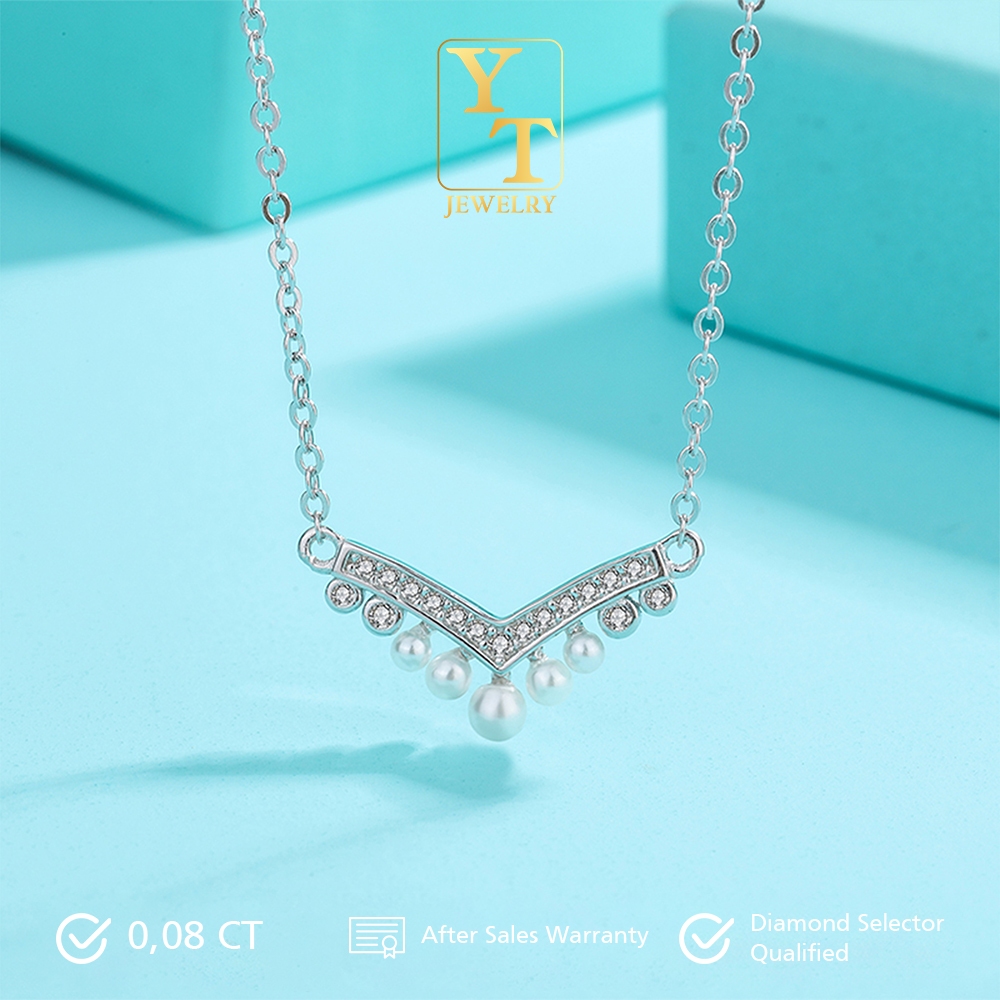 YT JEWELRY - Kalung Berlian Moissanite - 5 Pearls V Moissanite Necklace 0.0067 Carat