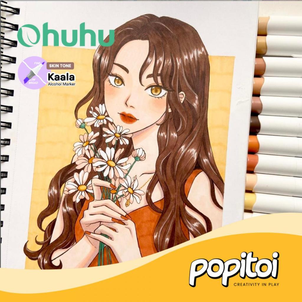

OHUHU Kaala Basic Skin Tone 24 Colors Dual Tip (Slim Broad & Fine) Alcohol Art Markers Spidol Kuas Warna