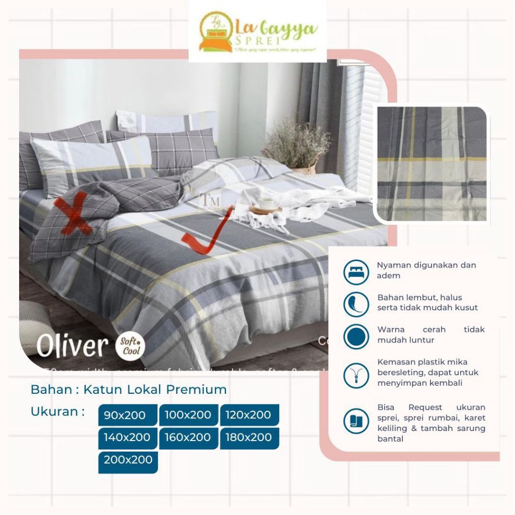La Gayya Sprei Set Sarung Bantal dan Guling Katun Lokal Premium 140x200x30 90x200x30 | Sprei Tinggi 