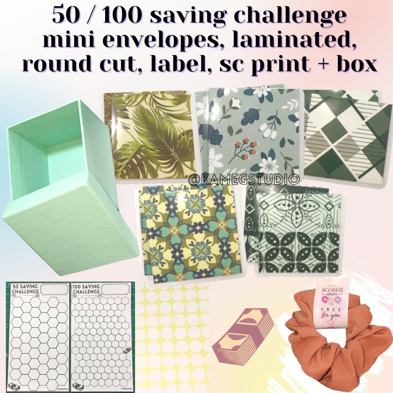 

50 - 100 MINI ENVELOPES SAVING CHALLENGE WARNA HIJAU IJO GREEN AMPLOP TANTANGAN MENABUNG BOX